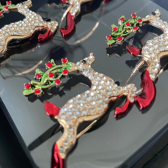 Nicole Miller Christmas Rhinestone Reindeer Napkin Rings Set of 4 Holiday Glam - Picture 9 of 9